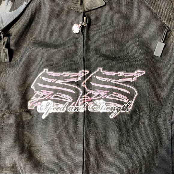 Speed and strength black/pink w/bling motorcycle jacket & matching chaps - Picture 10 of 16